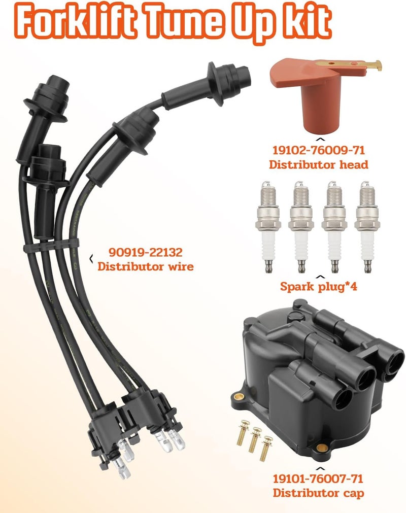 JUQAFY Forklift Tune Up kit Distributor Cap Ignition Rotor Spark Plugs Ignition Wire Set Fits for Toyota Forklift 5FG 6FG 7FG Series with 4Y Engine - Image 5